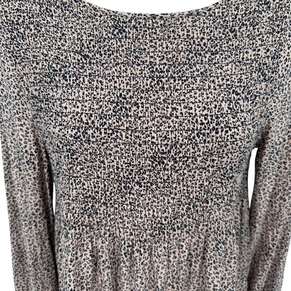 Urban Romantics Women Brown Smocked Leopard Print Long Sleeve Peplum Blouse S - Picture 2 of 7
